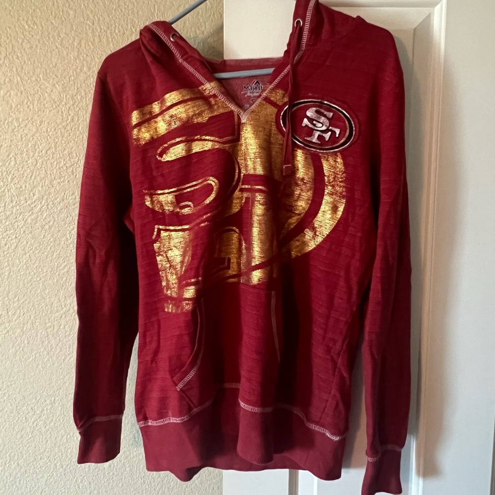 RARE Majestic- SF 49ers Red and Gold V-neck Hoodie